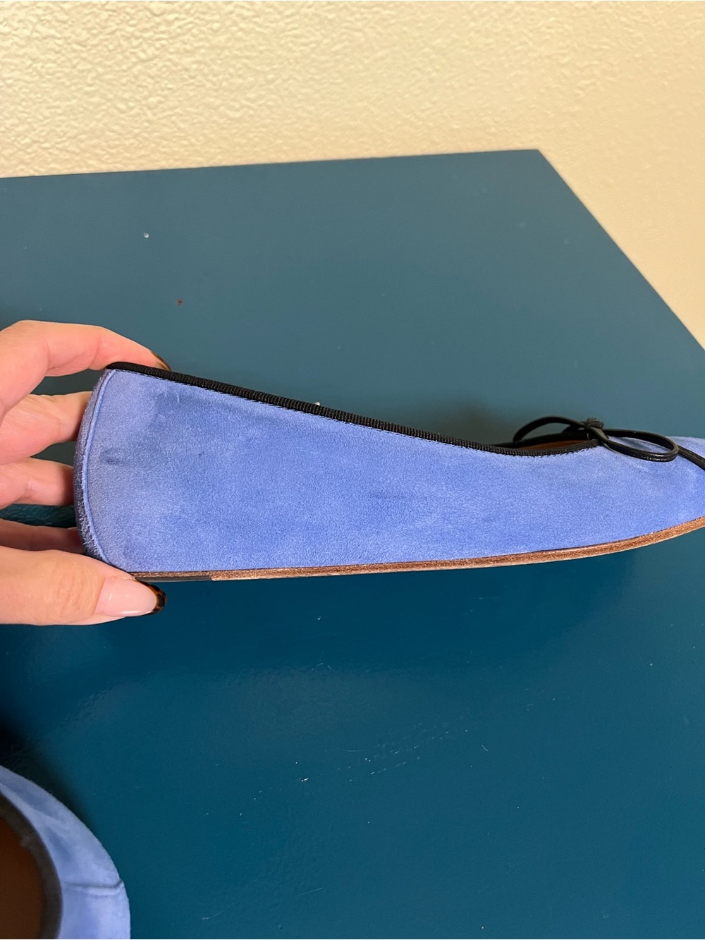 M Geni Danza Blue Suede Ballet Flats with Bow - Picture 7 of 8